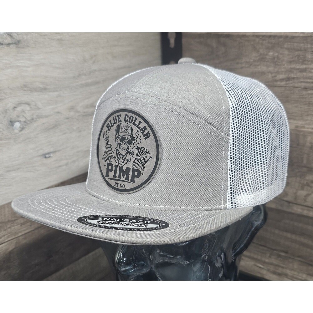 Blue Collar PIMP 5-Panel Trucker Hat Snapback Hat Cap Light Gray / White - Picture 3 of 6